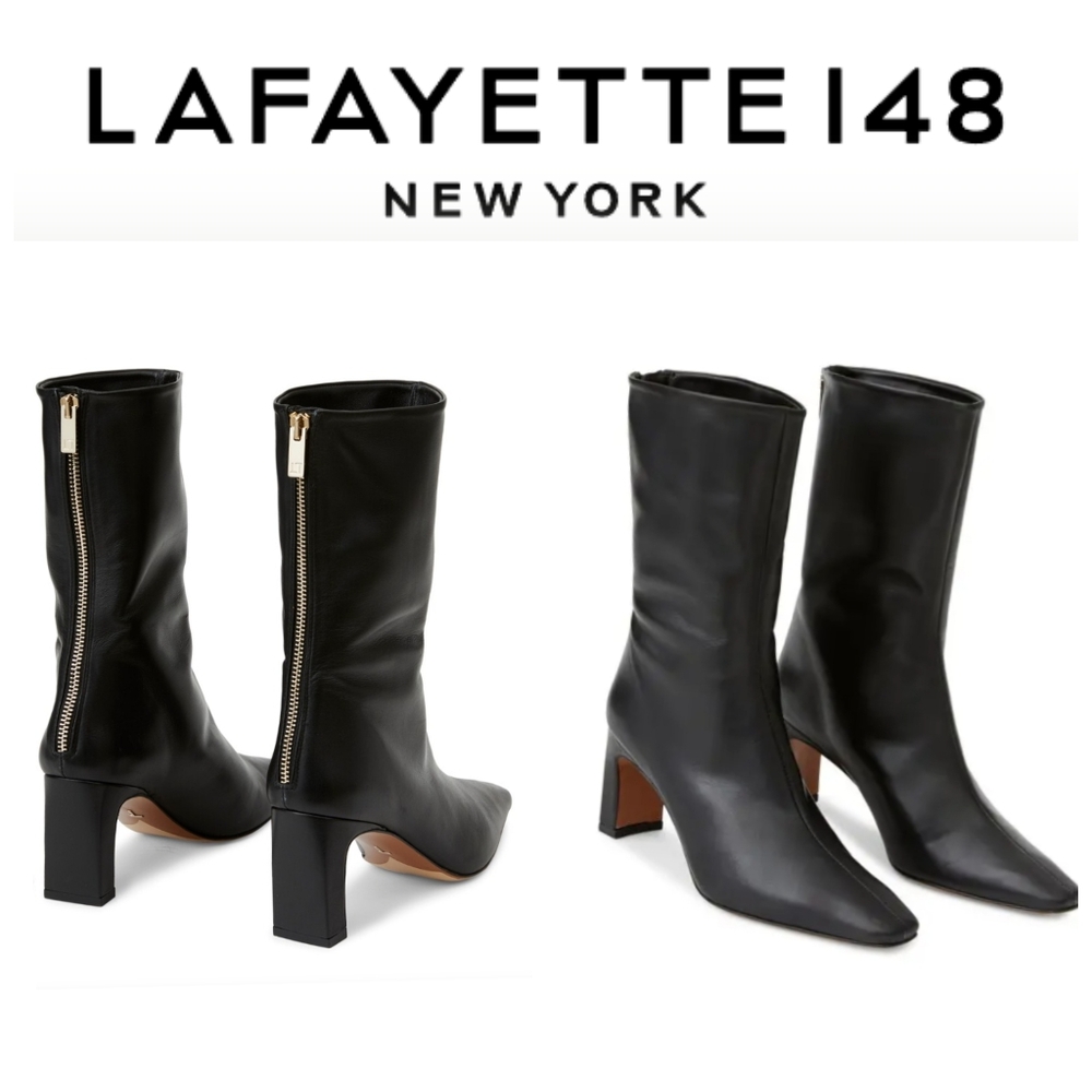Lafayette 148 New York Black Heeled Boots with Block Heels